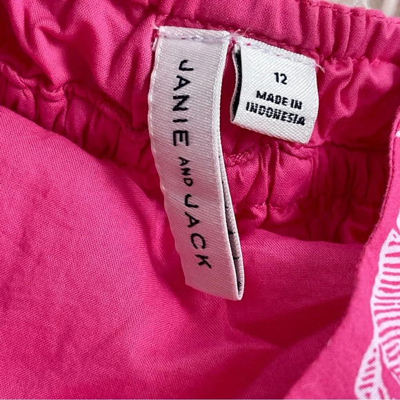 Janie and Jack TROPICAL PALM SUNDRESS straps cotton white pink knee length SZ 12 - Picture 5 of 10